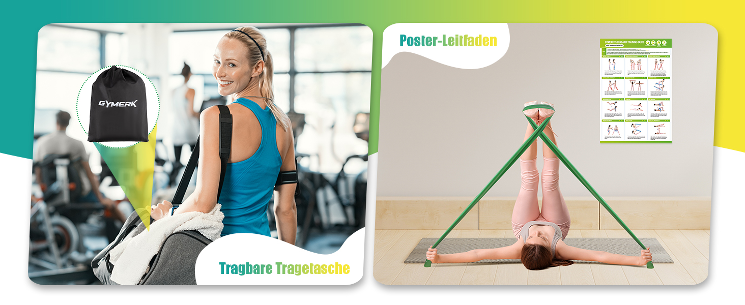 Набір фітнес-гумок 4 шт. (1.8M/2M), 4 рівні опору, постер з вправами, сумка для перенесення, інструкція, для йоги, пілатесу, м'язового розвитку, жовтий, червоний, зелений, синій