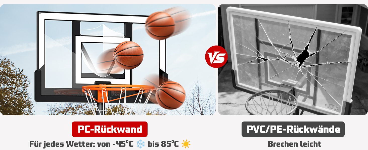 Баскетбольне кільце вуличне з підставкою, регульована висота 100-305 см, міцна задня дошка, сітка для дітей та дорослих