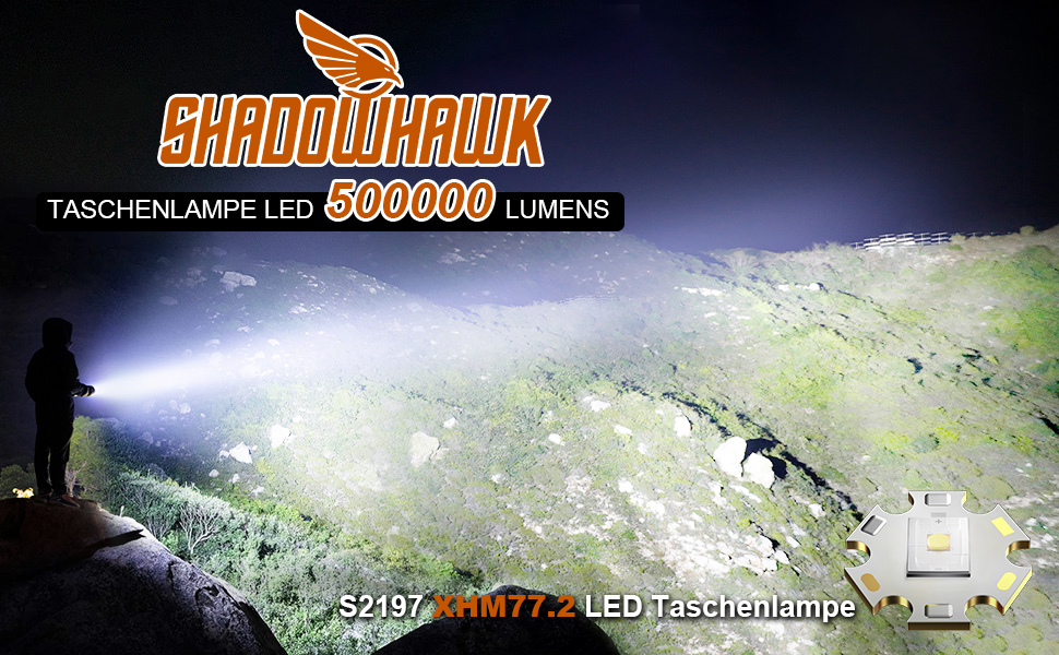 Ліхтар Shadowhawk LED перезарядна, тактичний, 500000 люмен, водонепроникний IP67, для кемпінгу та надзвичайних ситуацій
