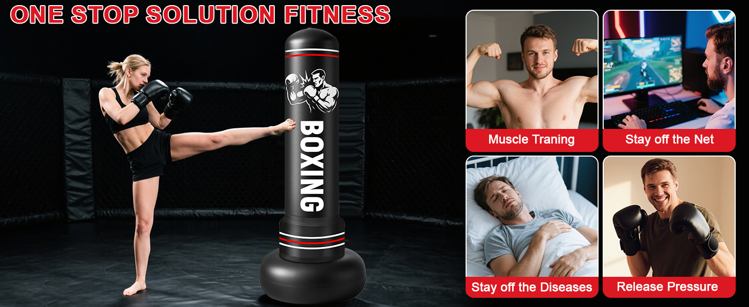 Надувний боксерський мішок Qoosea 190 см з рукавичками для дорослих та підлітків. Ідеально для карате, кікбоксингу, Taekwondo, MMA