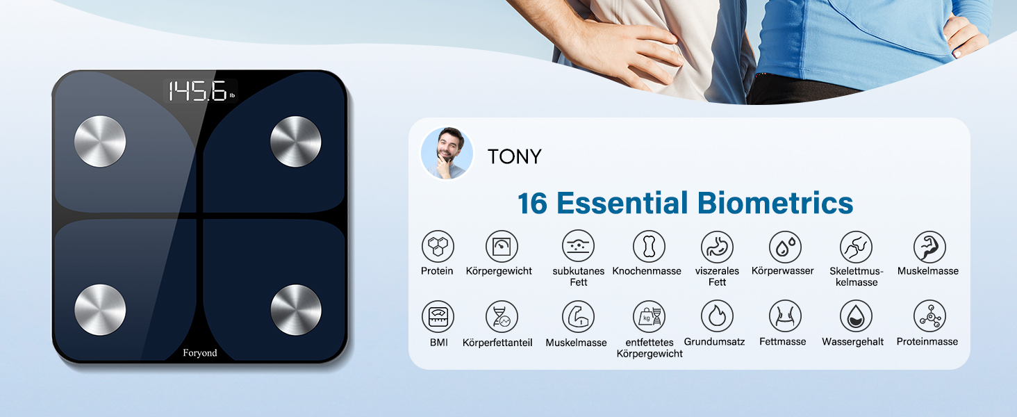 Інтелектуальна вага для тіла з Bluetooth, вимірювання жиру, BMI та ваги, 180 кг, 30 см x 30 см (Синій)