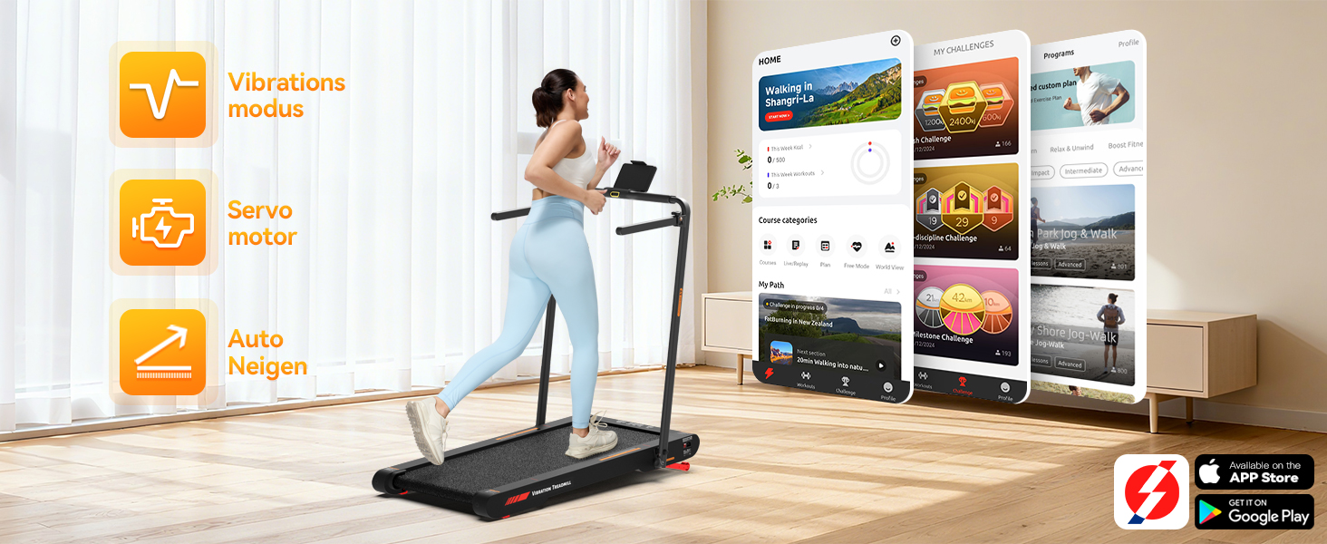 Sperax 4-в-1 біговий килимок з вібрацією для дому та офісу. Швидкість 0.3-6 км/год, з додатком, 400W, без монтажу (чорний)