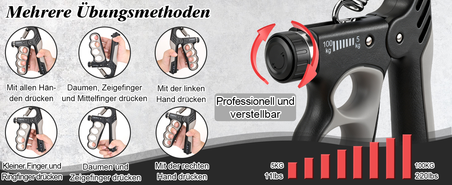 Ryaco Handtrainer: Розширювач для пальців та рук (5-100 кг), 6 предметів - тренажер для кисті, силовий хват, м'ячик для зняття стресу
