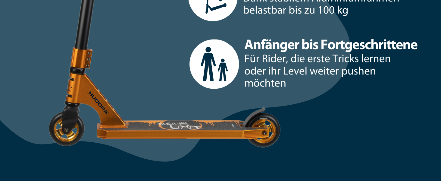 Скутер HUSORA XR-25.1 для трюків та міста: 360° кермо, ABEC 9 підшипники, золотий