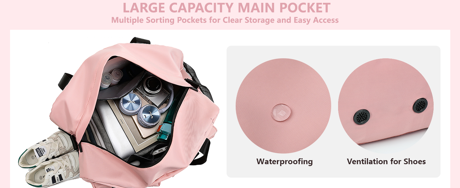 Спортивна сумка для жінок та чоловіків з відділенням для взуття та вологих речей, водонепроникна сумка-вікенд для тренувань, залу, плавання та сауни (рожева)
