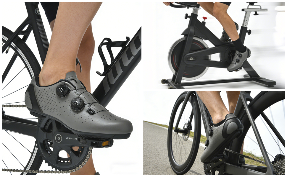 Велосипедні шкарпетки для чоловіків та жінок, шосейні велотуфлі, сумісні з SPD, SPD-SL, Look Delta/Keo | Універсальні велотуфлі для Peloton, шосе та занять велотренажера | Легкі та дихаючі (46 EU, Сірий)