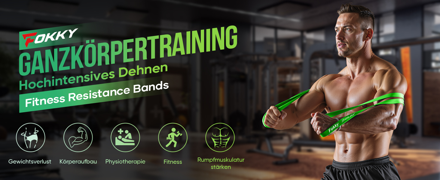 Набір гумових еспандерів Fokky Fitness для фітнесу та силових тренувань (4 рівні опору) з анкером для дверей, постером та сумкою