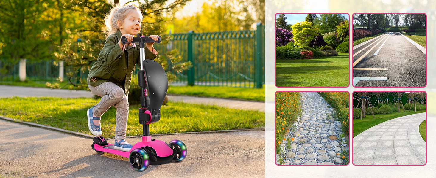 Самокат дитячий BremToy Roller з сидінням, регульований, колеса PU, рожевий для дітей 3-12 років