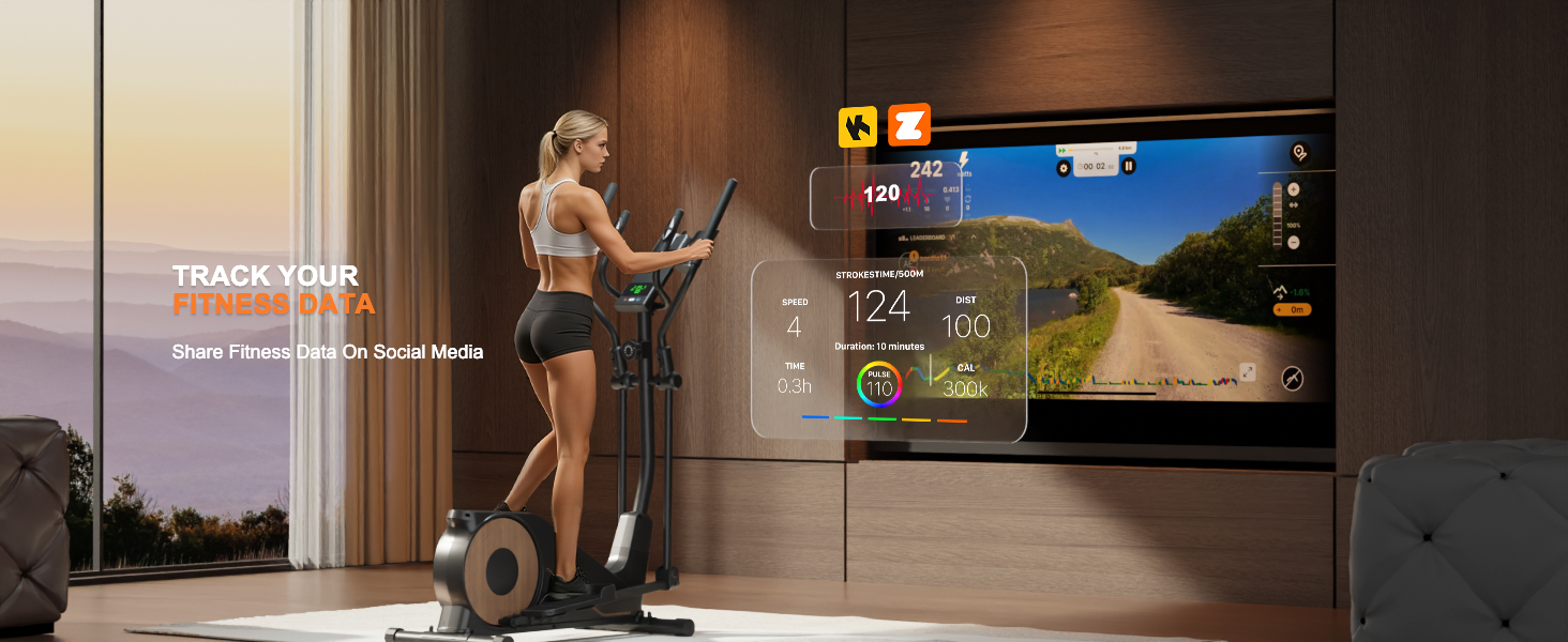 Еліптичний тренажер Aeriflo M100 для дому: маховик 8 кг, підтримка Kinomap, довжина кроку 42 см, пульсометр, магнітна система гальмування, до 150 кг