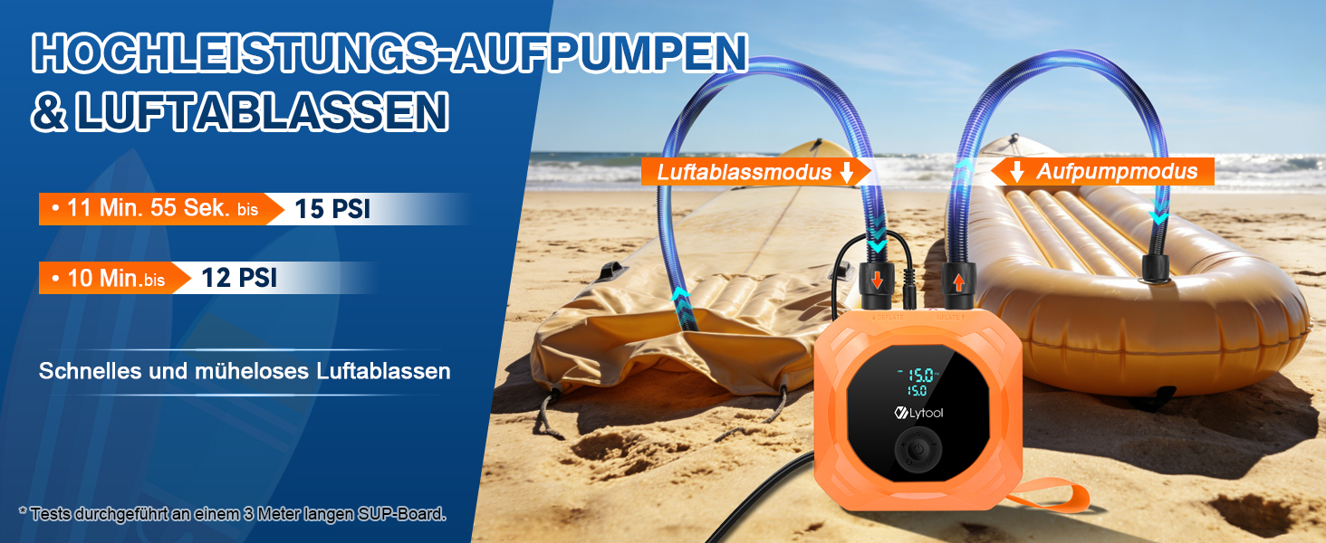 Електричний насос для SUP Lytool 50 PSI з автовимкненням для дощок, човнів, каяків, шин авто та велосипедів (12V)