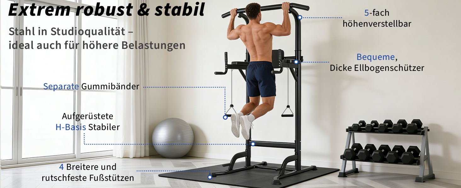 Багатофункціональний турнік Power Tower: стійка для підтягувань, брусів та вправ на прес, регульована висота, для домашнього тренажерного залу (Чорний)