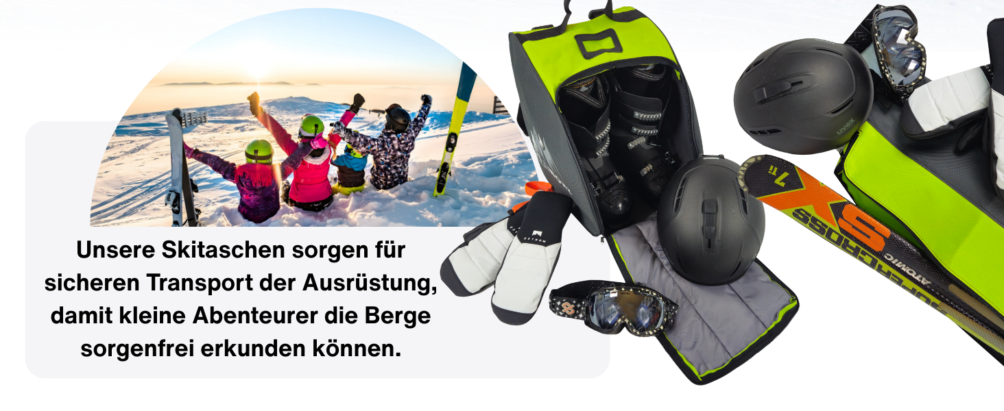 Набір дитячих лиж BambiniWelt 125 см: лижі, чохол для лиж та черевиків, рюкзак для лиж, чорний/рожевий