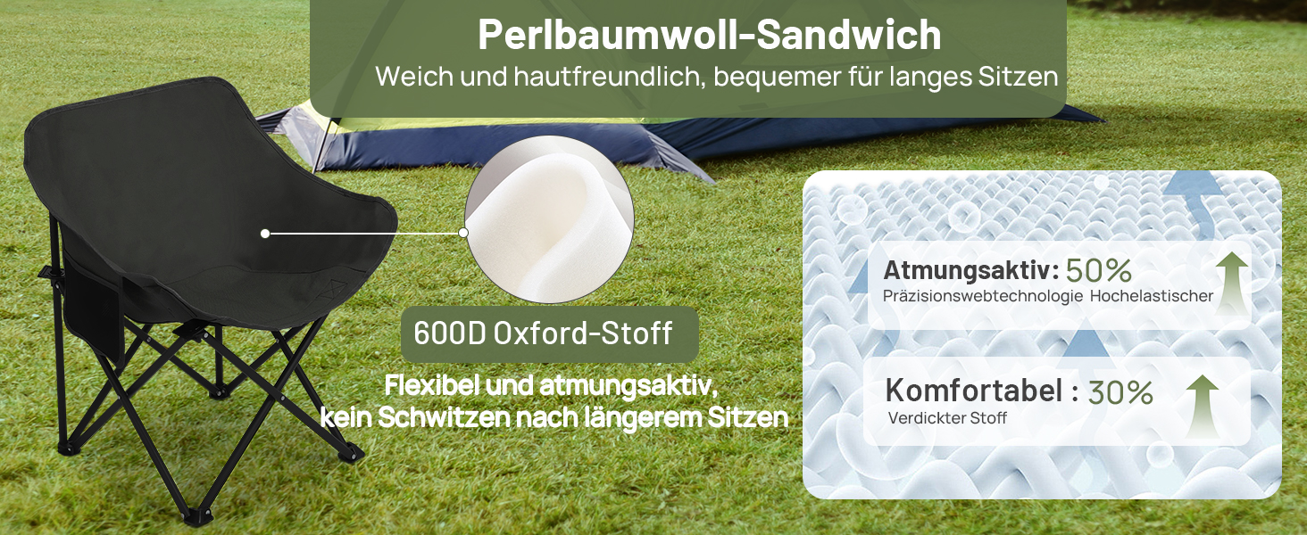 Крісло для кемпінгу Hausprofi складне, чорне, з тримачем для напоїв та сумкою, вантажопідйомність 150 кг
