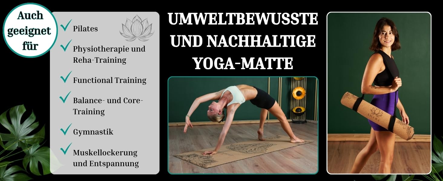 Кікура Йога-мат з корку та натурального каучуку з мотивом слона – Нековзна преміум-мат, 4 мм, з ремінком – Екологічна, 3 розміри (M, L, XL), XL - 200x68x0,4 см
