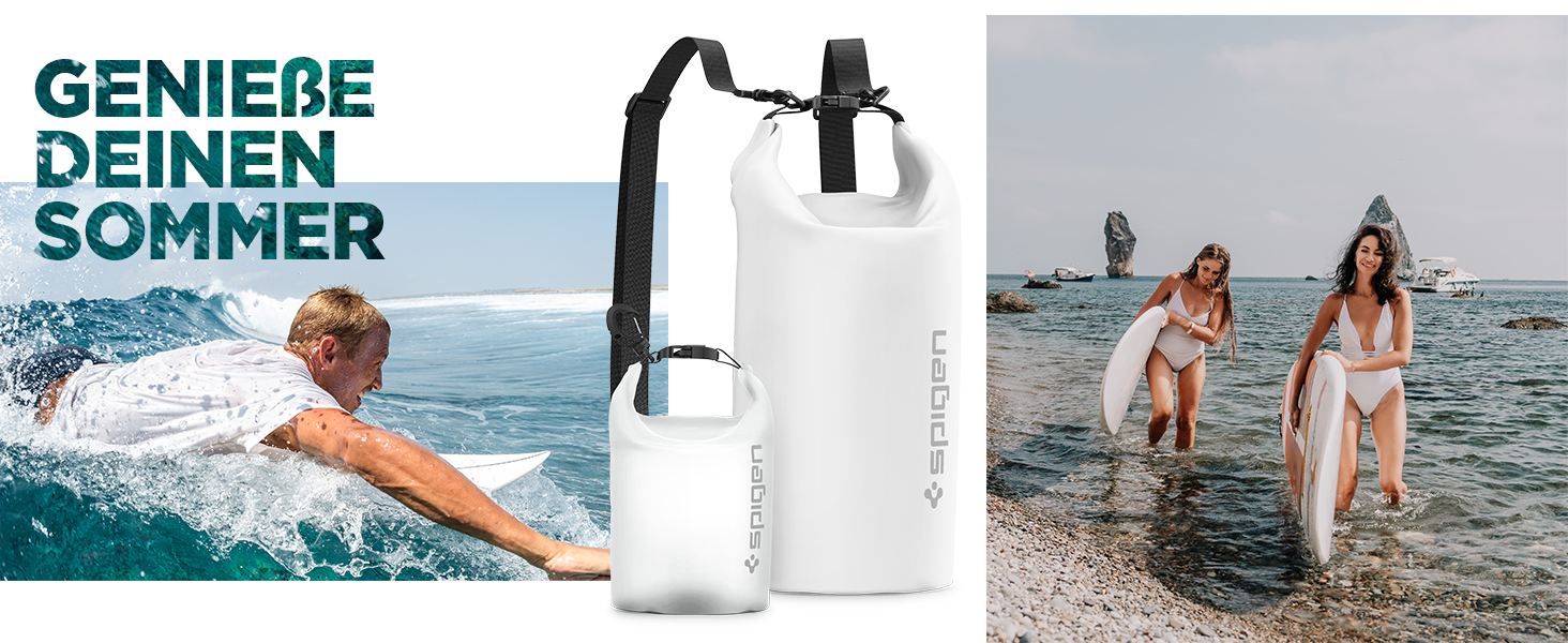 Набір водонепроникних сумок Spigen Dry Bag Set [Aqua Shield] 20L+21L для пляжу, плавання, кемпінгу, каякінгу, човнів (Snow White)