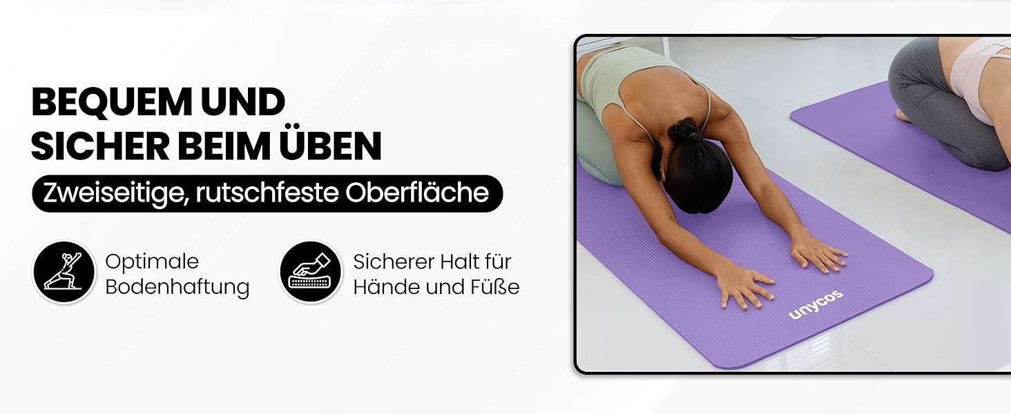 Килимок для йоги Unycos з антиковзаючою поверхнею, високої щільності 6/10/15 мм, для фітнесу, пілатесу та тренувань. Зручний ремінь для перенесення та електронною книгою. Колір: фіолетовий (#03), розмір: 183*60*1 см