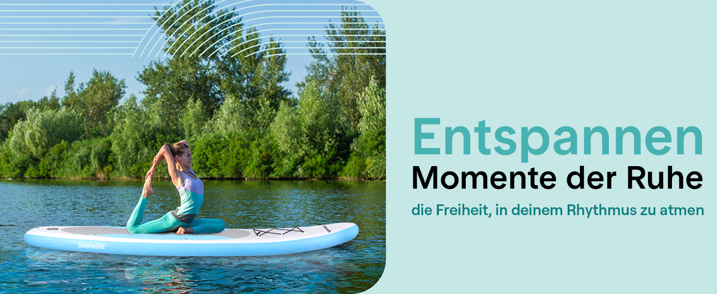 Надувний SUP СеренеЛайф для дорослих та дітей: комплект з веслом, насосом та сумкою. Touring SUP, рухлива дошка для плавання по морю, річці та озеру. Максимальне навантаження 155 кг, колір морської хвилі.