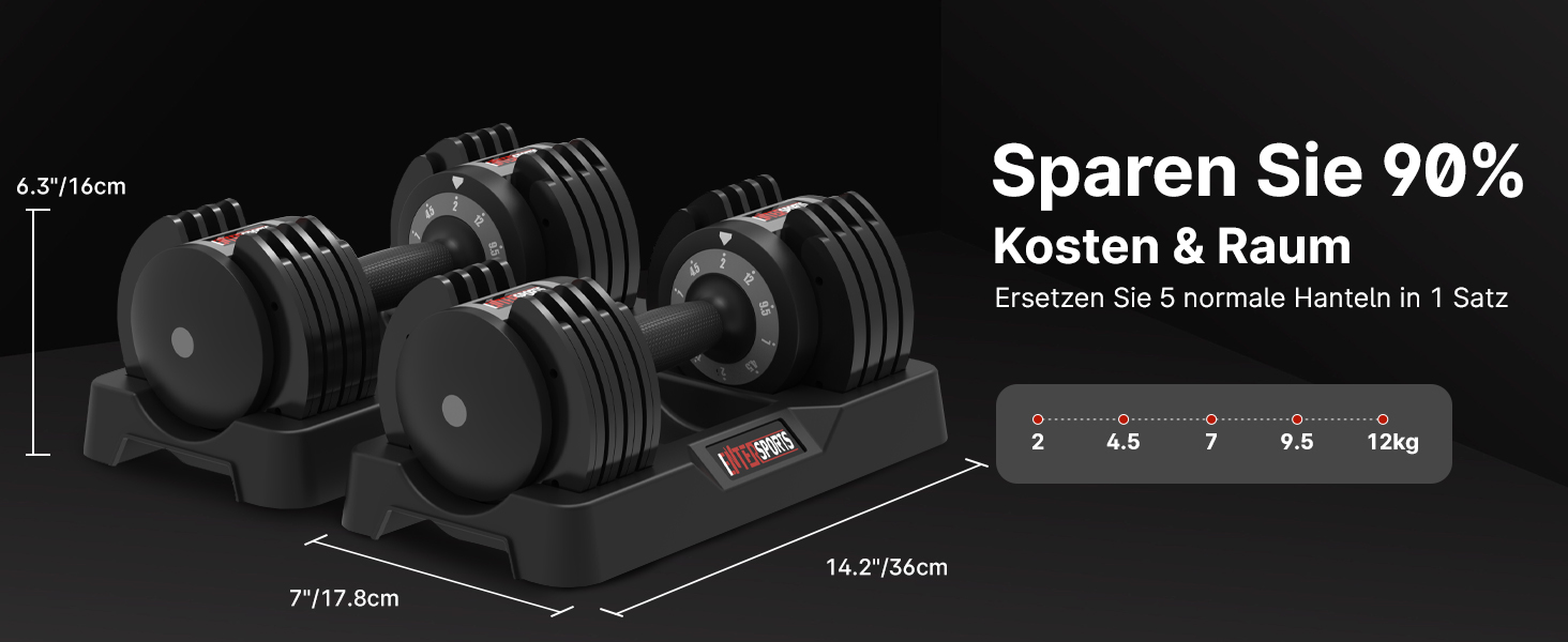 Регульовані гантелі EnterSports 12/18/27 кг з неслизькими ручками - для дому, офісу, фітнес-залу