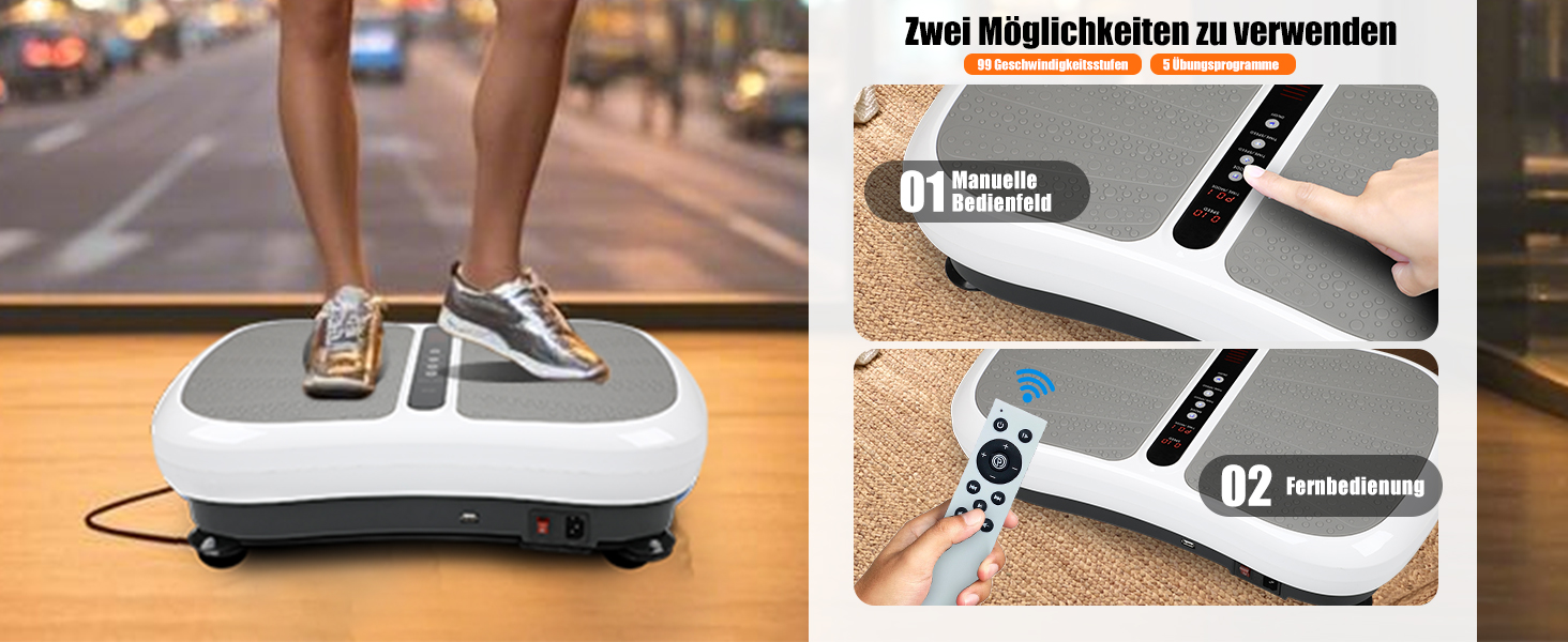 Вібраційна платформа для фітнесу: тренування вдома, 99 рівнів інтенсивності, 5 програм, Bluetooth, масаж, розвиток м'язів, EU-03W
