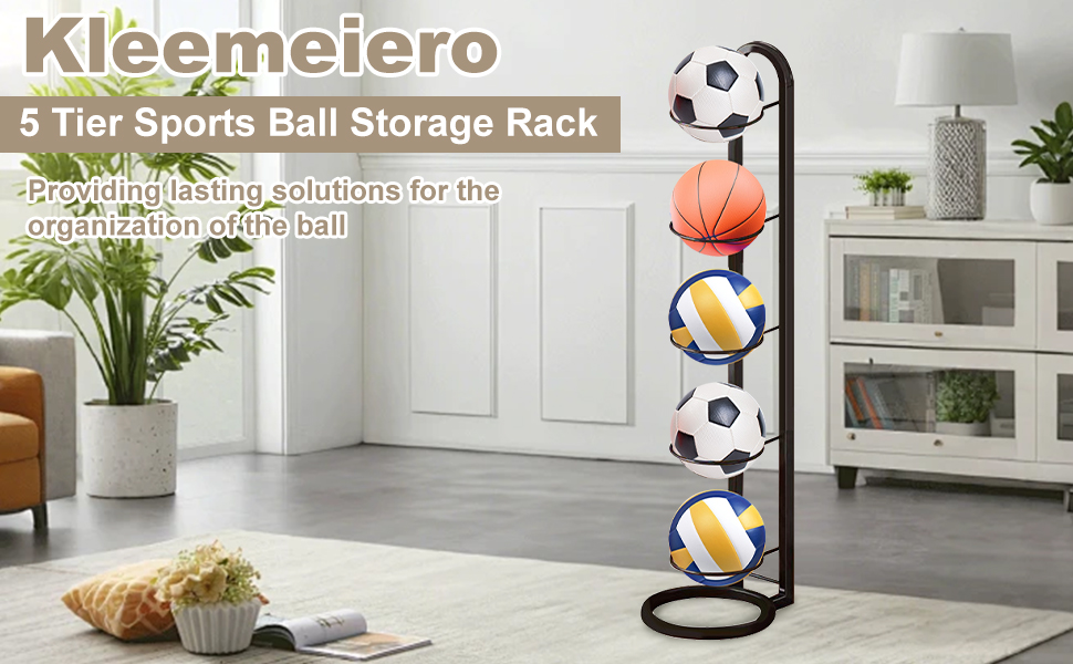 Стійка для зберігання м'ячів Kleemeiero: баскетбольний, футбольний, волейбольний, 5 м'ячів, 23.5 см, білий/чорний