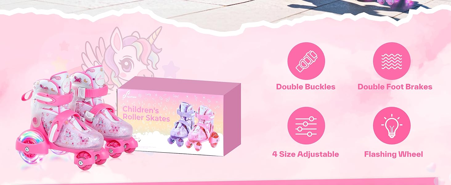 Ролики для дітей регульовані, рожеві, 24-31 розмір, для дівчаток, для занять в приміщенні та на вулиці, S(EU 28-31)