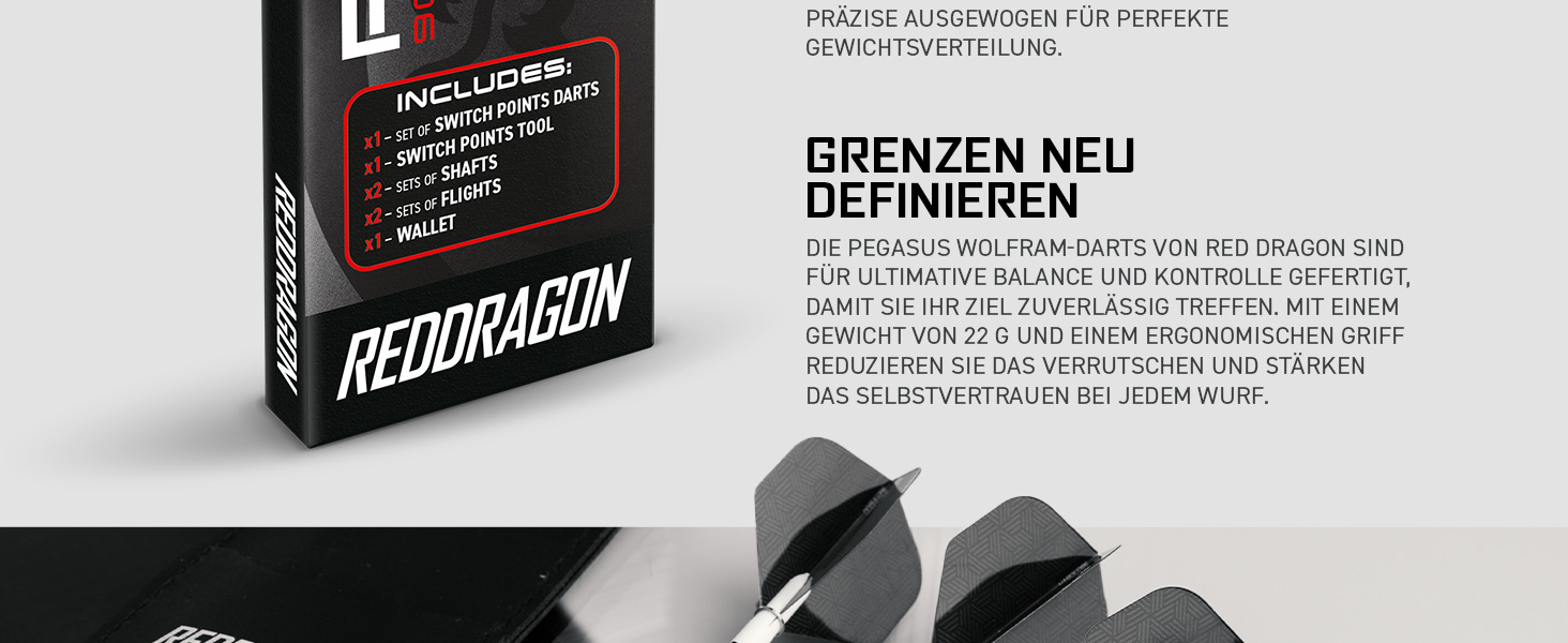 Професійний набір дротиків RED DRAGON Pegasus 80% вольфрам, сталевий наконечник, 23г, чорні (з флайтами, шафтами та кейсом)