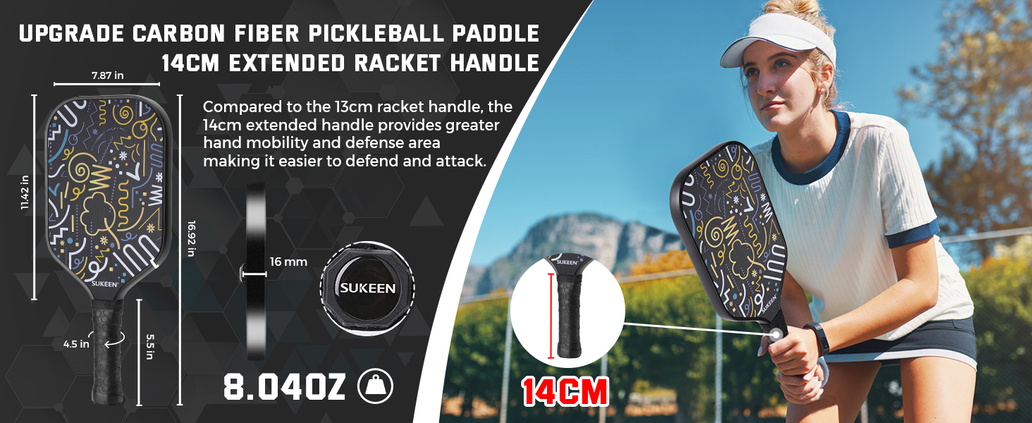 Весло Sukeen Pickleball T700 Carbon, 16 мм стільниковий сердечник, контроль