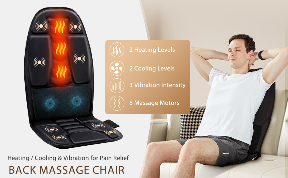Масажне сидіння для спини з функцією охолодження/підігріву та вібрацією, чорний колір. Зняття м'язової втоми та стресу.