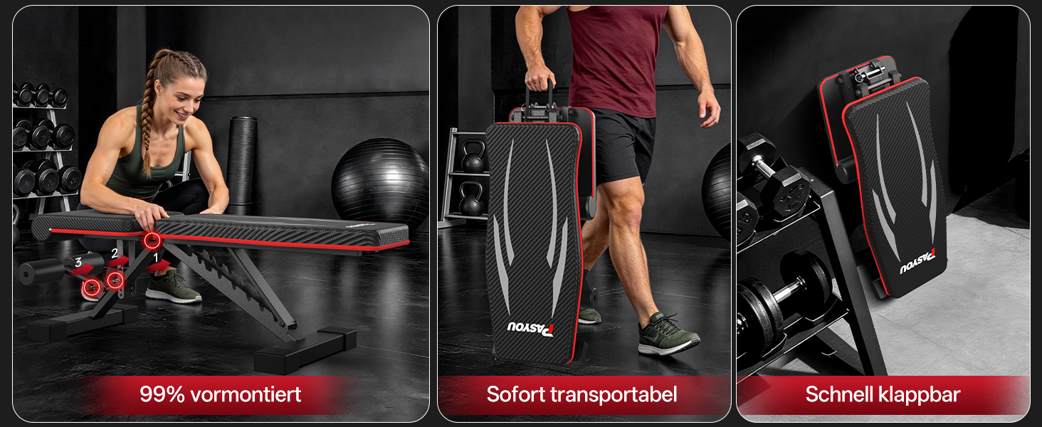 Складана багатофункціональна тренажерна лава PASYOU PA350, регульована атлетична лава для фітнесу та силових тренувань, витримує до 300 кг, для дому та спортзалу