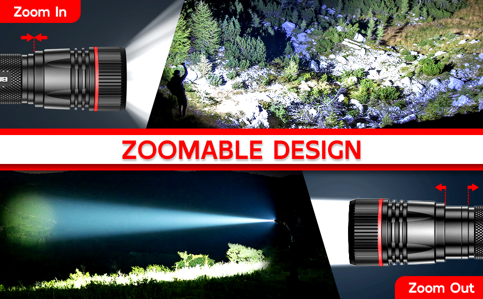 Ліхтарик LED BUCASA, 2000 люмен, 3 режими, збільшення, водонепроникний, для кемпінгу та активного відпочинку (2 шт.)