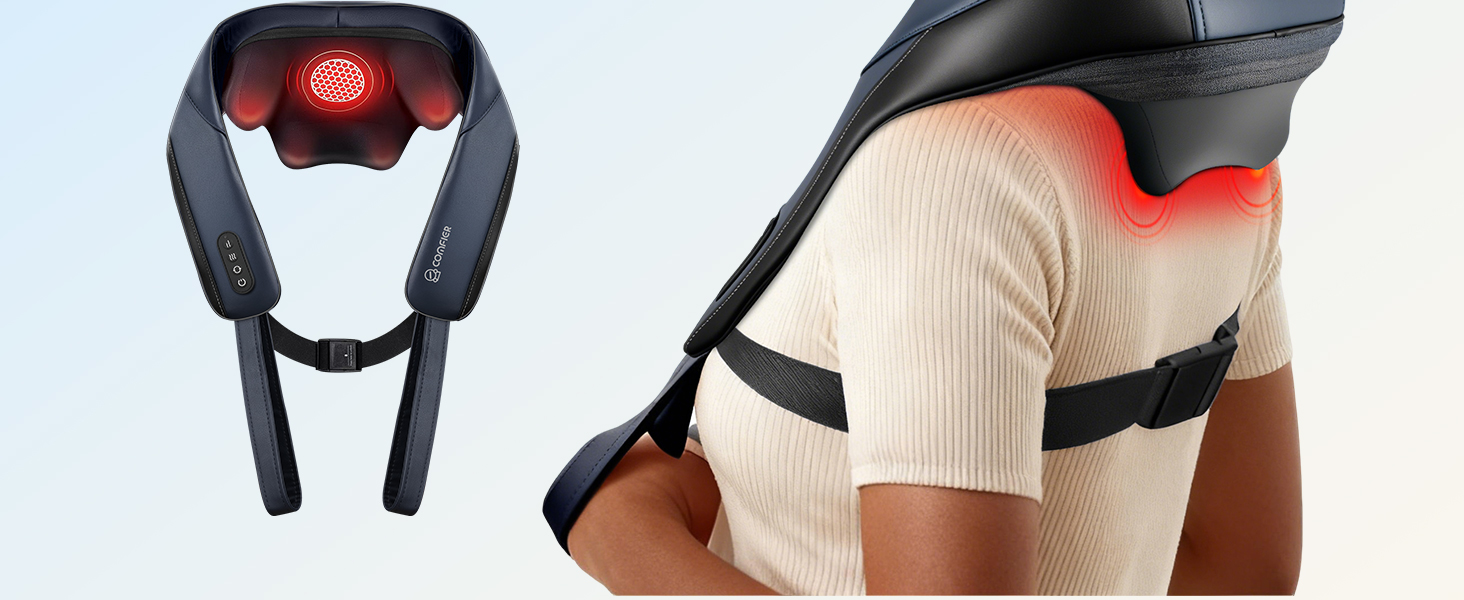 Масажер для шиї та плечей Comfier 2026 з графеновим підігрівом, 4D Shiatsu, бездротовий, для глибокого масажу шиї, плечей та спини, подарунок для жінок та чоловіків, темно-синій