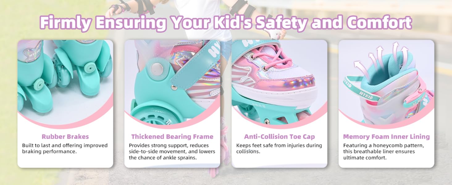 Дитячі ролики для дівчаток, 4 розміри, регульовані, безпечні, з дихаючим верхом, для початківців (XS: 25-27.5 EU)