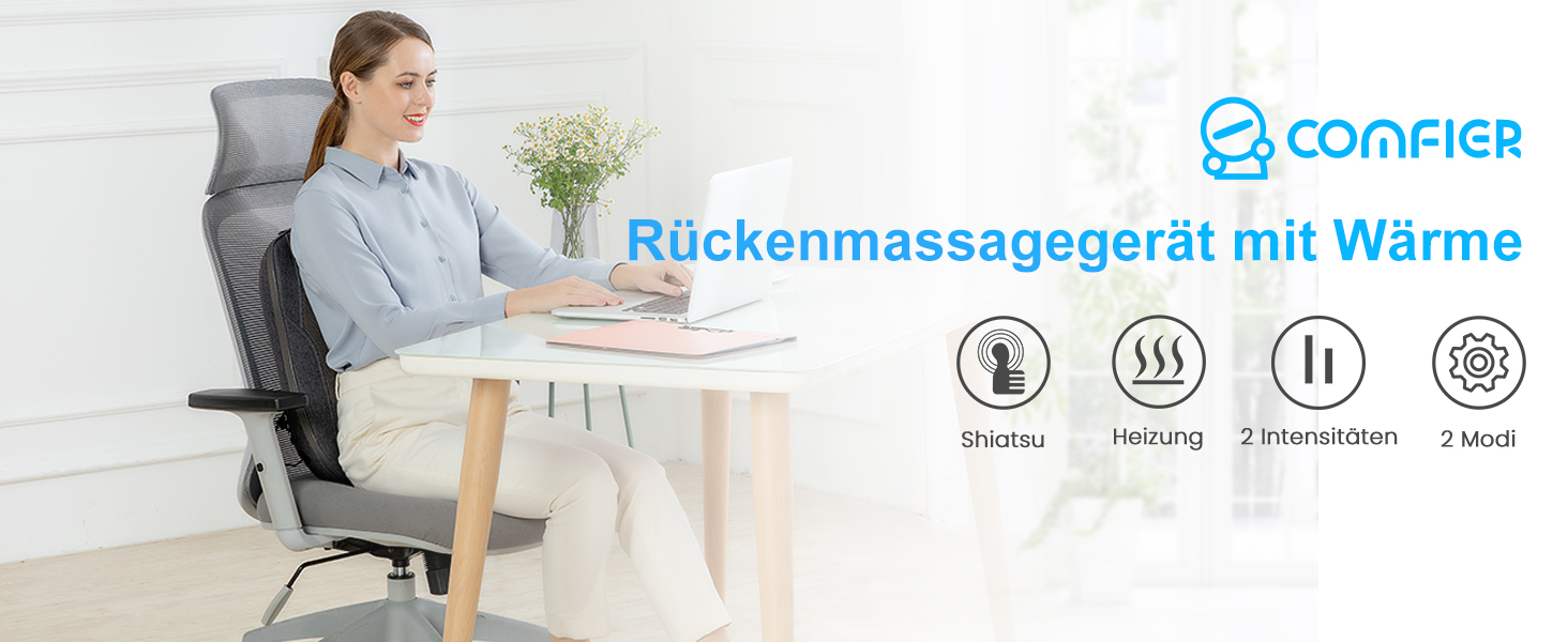 Масажна подушка COMFIER Shiatsu з підігрівом, портативний масажер для спини, стільця, офісу, подарунок для жінок і чоловіків, темно-сіра