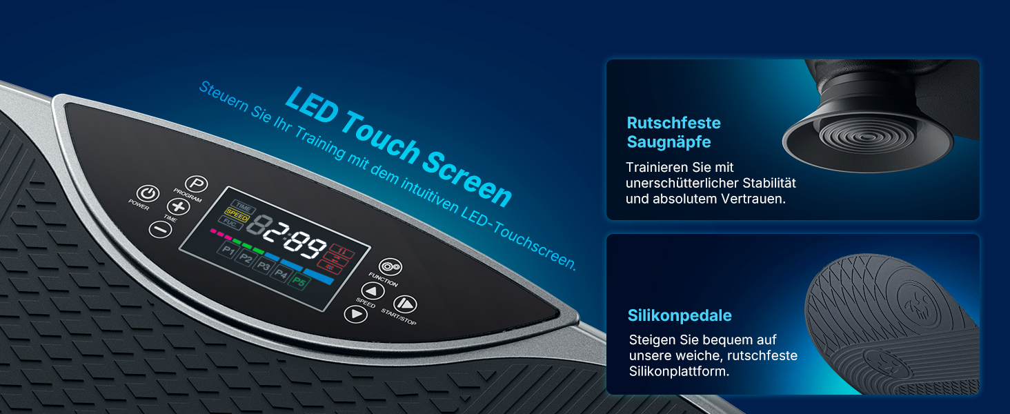 Віброплатформа MERACH 4D з 7 режимами вібрації, 120 швидкостями, 5 програмами, Bluetooth та підсвіткою, чорна