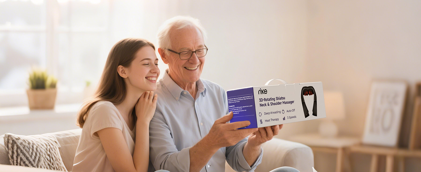 Масажер для шиї RIKE Shiatsu з підігрівом - 3D масажер для шиї, плечей та спини, з адаптерами для мережі та авто, глибока масажна дія, подарунок на Різдво