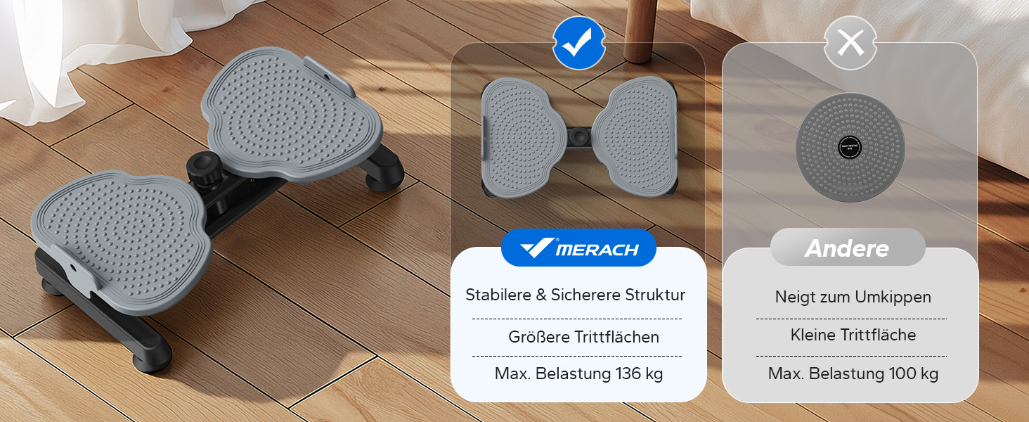 MERACH Диск для скручування тазу, тренажер для пресу з 2 еластичними стрічками, для тонкої талії та силових вправ, до 136 кг, безшумний, сірий