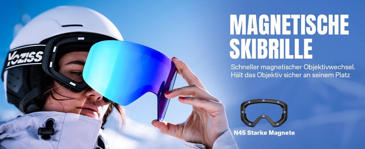Скі-маска OTG для носіння з окулярами, Магнітна скі-маска для сноуборду з антизапітніюючим покриттям та 100% захистом від УФ-променів, скі-маска для чоловіків та жінок для катання на лижах та зимових видів спорту, блакитне скло