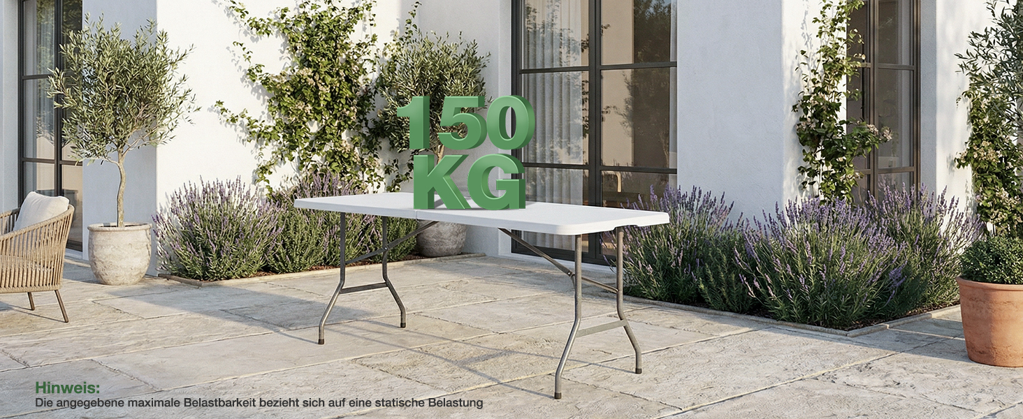 Складний стіл Sekey Buffettisch 152x70 см для кемпінгу, саду, тераси, балкону (білий) на 4 особи