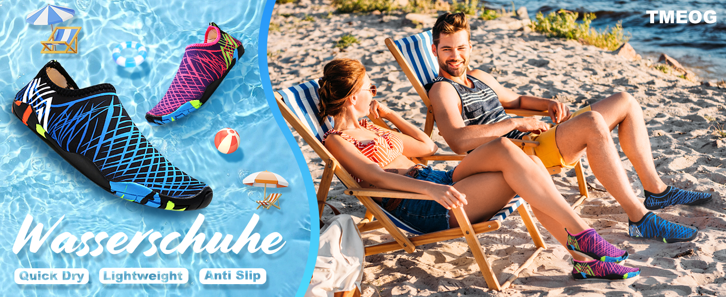 Водні черевики для плавання та серфінгу: чоловічі та жіночі, антиковзаючі, швидковисихаючі, розмір 36-45, колір блакитний