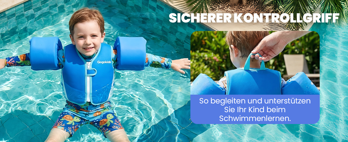 Дитячий рятувальний жилет Gogokids з плавниками, 2-6 років (10-30 кг), синій – для басейну, навчання плаванню