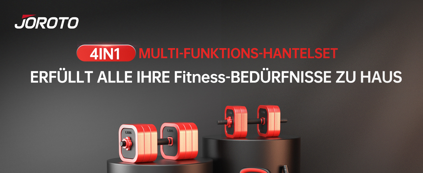 Набір гантелей JOROTO 10-30 кг 4-в-1: гантелі, штанга, гиря та бруси для фітнесу вдома. Підходить для силових тренувань та загальної фізичної підготовки.
