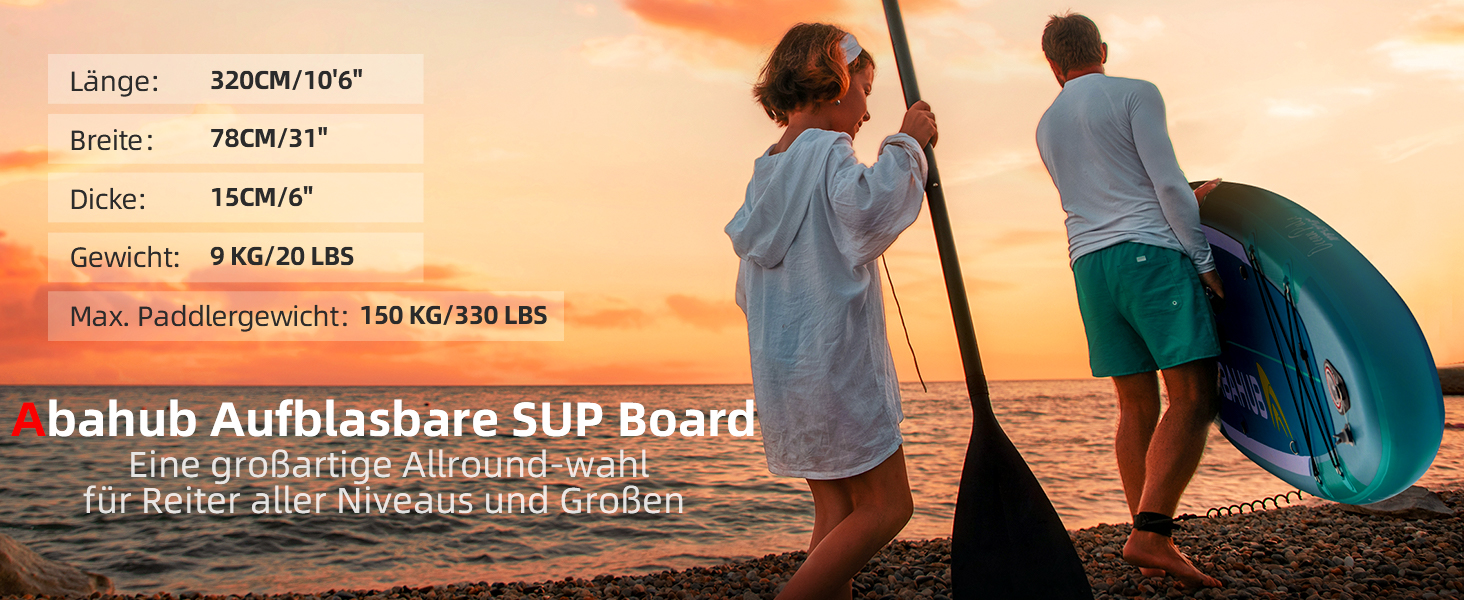 Надувний SUP Борд Abahub 320x78x15см: Комплект для Станд Ап Паддлінг, Каякінг, Риболовля. З регульованим веслом та сидінням.