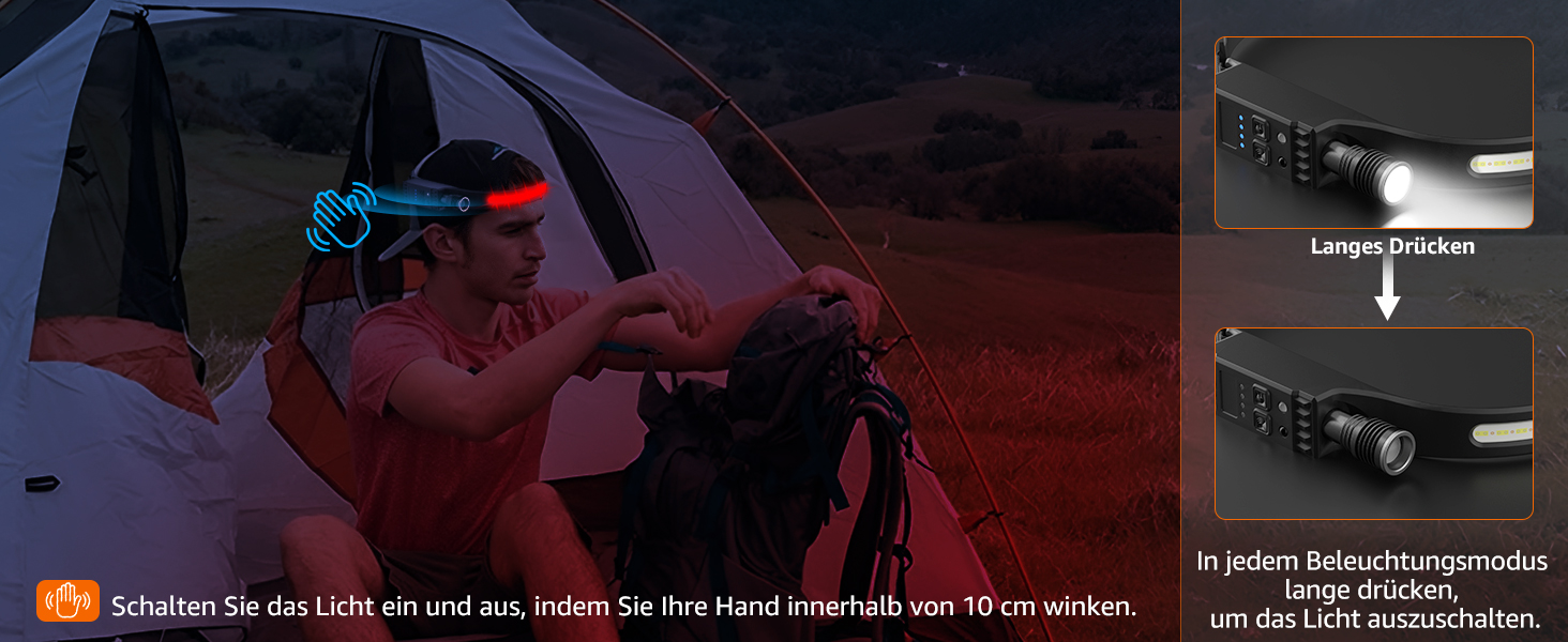 LED налобний ліхтар з акумулятором, надпотужний промінь 230°, регульований фокус, 30 годин роботи, 7 режимів з датчиком руху, водонепроникний, легкий, для бігу, кемпінгу, риболовлі (2 шт.)