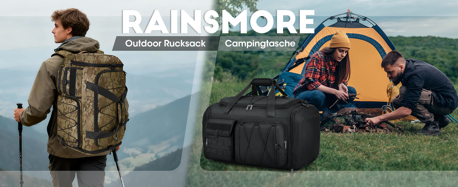 Спортивна сумка RAINSMORE 45L 3-в-1 для фітнесу та подорожей, водонепроникна дорожня сумка з відділенням для взуття та мокрих речей, чорна