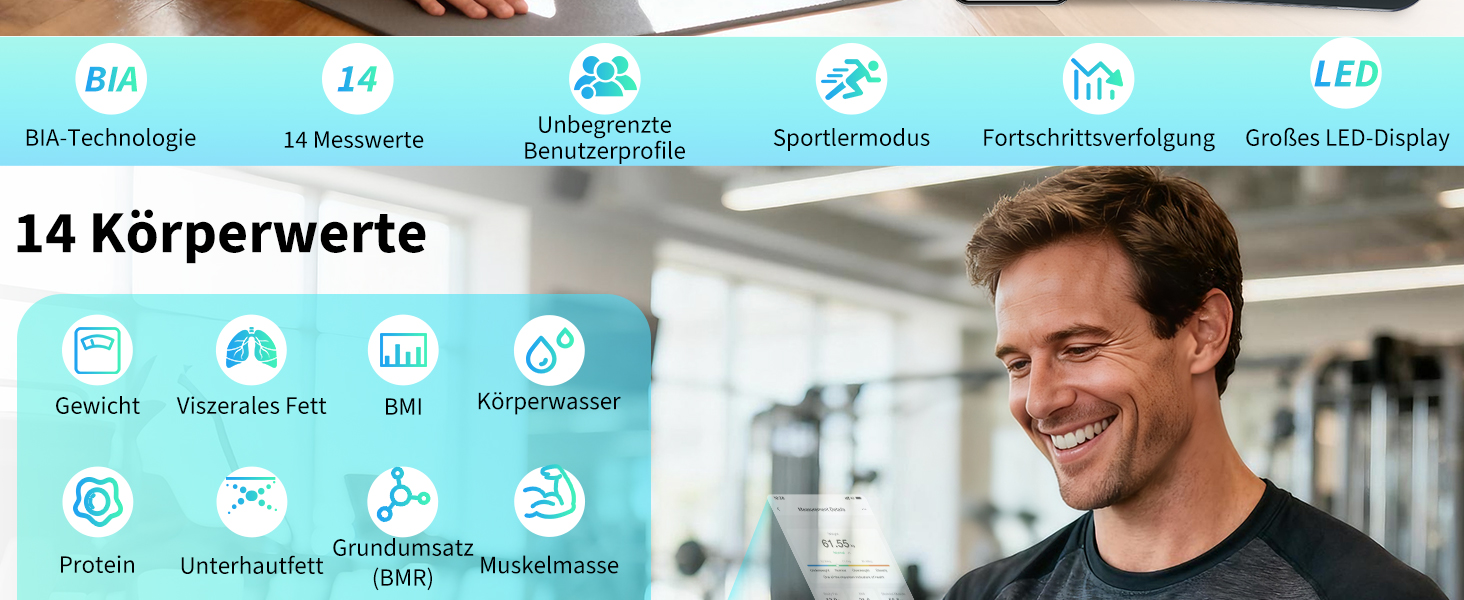 Вага Arboleaf для вимірювання жиру в тілі, аналіз складу тіла з LED-дисплеєм, Bluetooth, до 180 кг, чорний CS20L