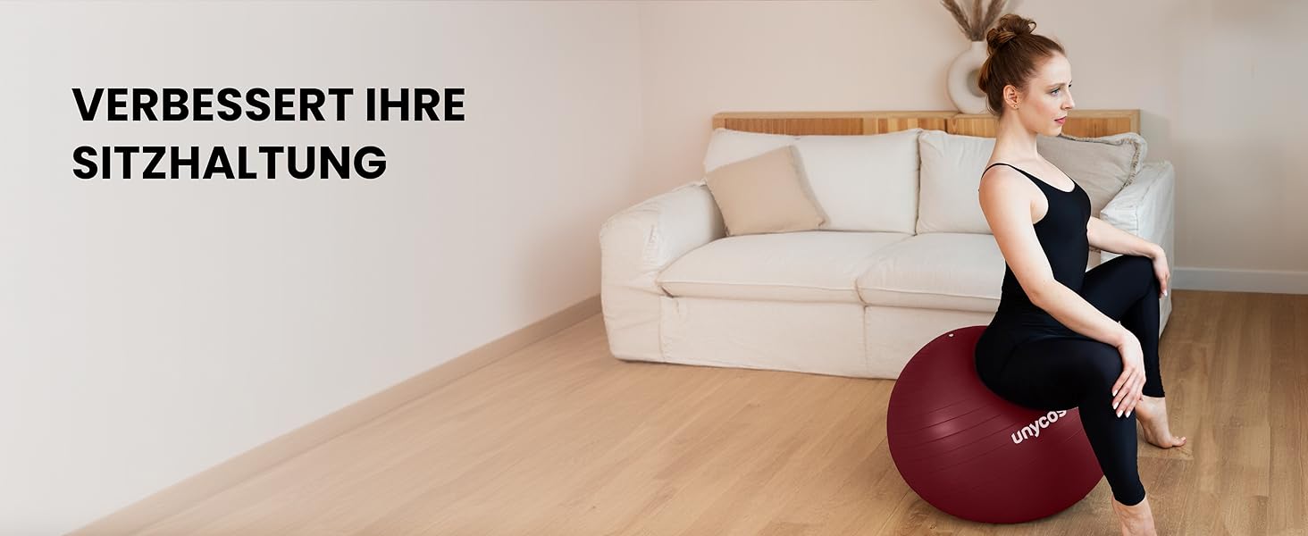 Фітбол Unycos 55/65/75 см: фітнес-м'яч для йоги, балансу, пілатесу та силових тренувань | З насосом, BPA-Free, антивибуховий | Колір: темно-рожевий