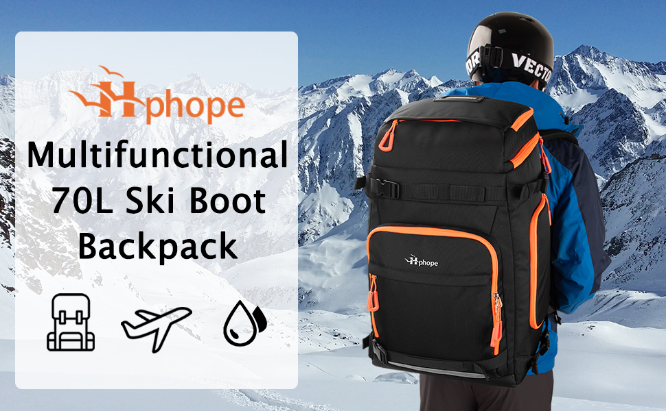 Чорний рюкзак для лиж та сноуборду HP з відділенням для шолома, 70L
