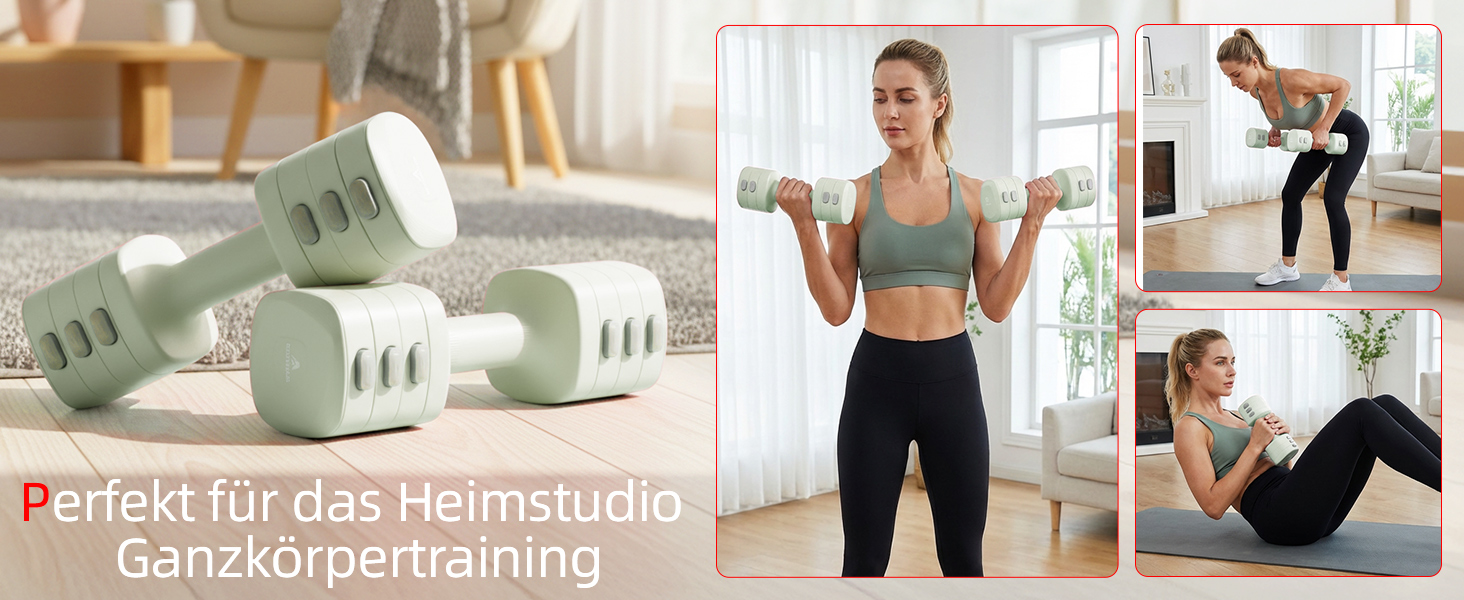 Набір гантелей Abahub 4-в-1: регульовані штанги для дому, фітнесу та силових тренувань. Підходить для жінок та початківців, вага 1-2.5 кг (зелені)