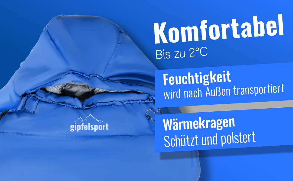 Сплячий мішок Gipfelsport Ultraleicht 4 сезони [-20°C до 15°C] - ультралегкий, для кемпінгу, трекінгу та подорожей, блакитний