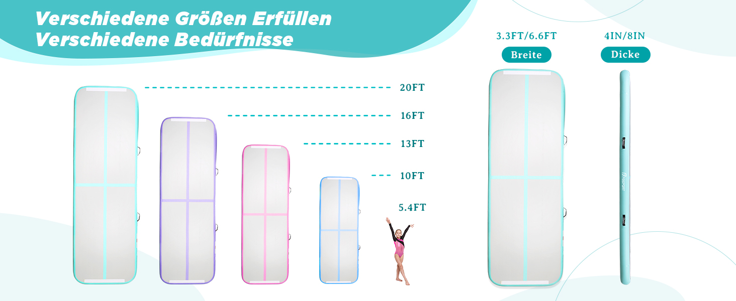 FBSPORT Airtrack Matte - килимок для гімнастики та йоги, розгортка, 10/20 см, з насосом та сумкою